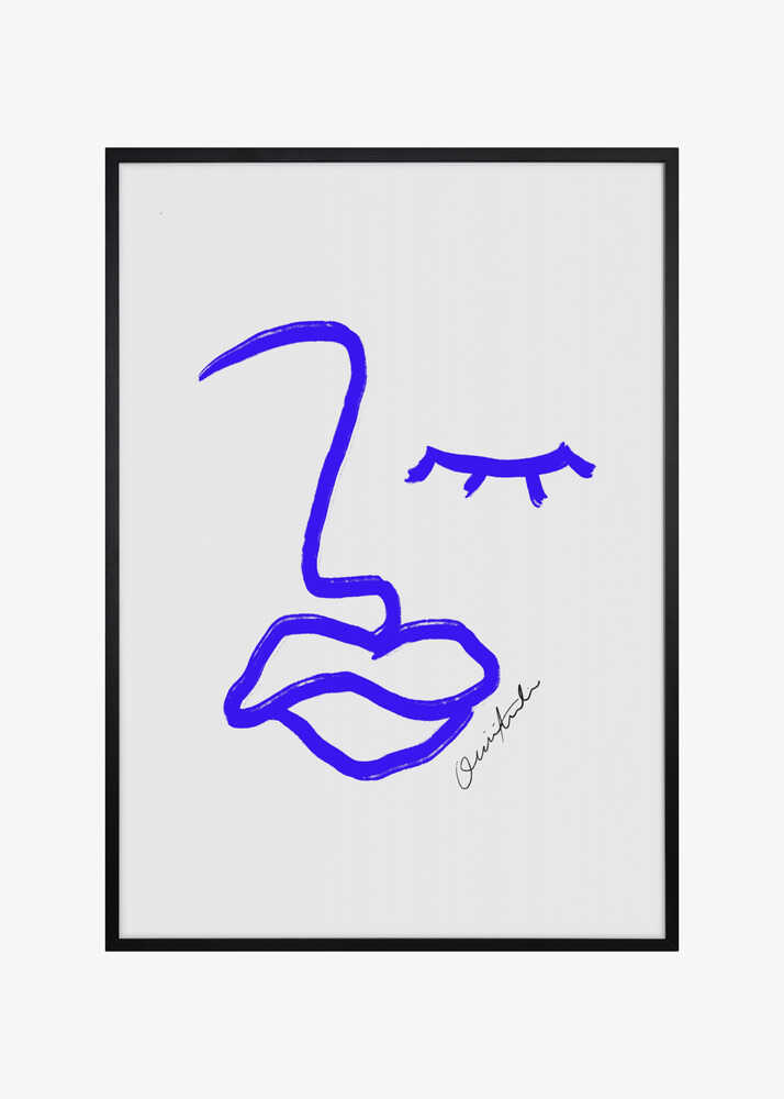 Minimalist Blue Line Face