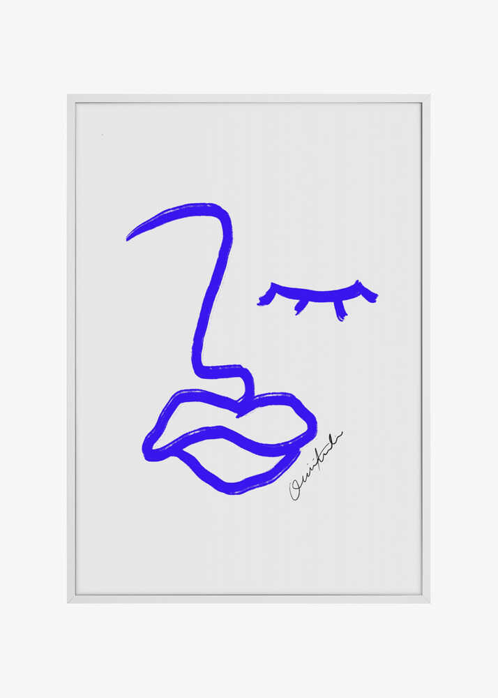 Minimalist Blue Line Face
