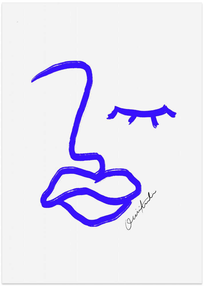 Minimalist Blue Line Face