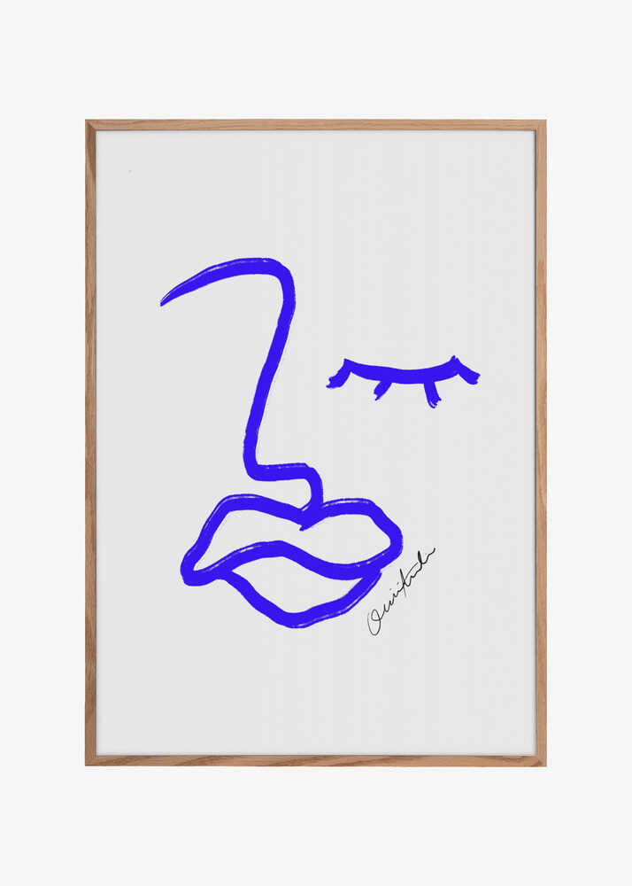 Minimalist Blue Line Face