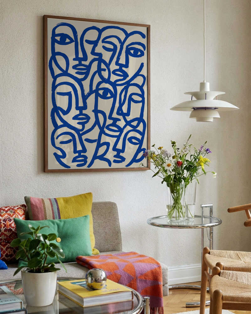 Interconnected Blue Faces